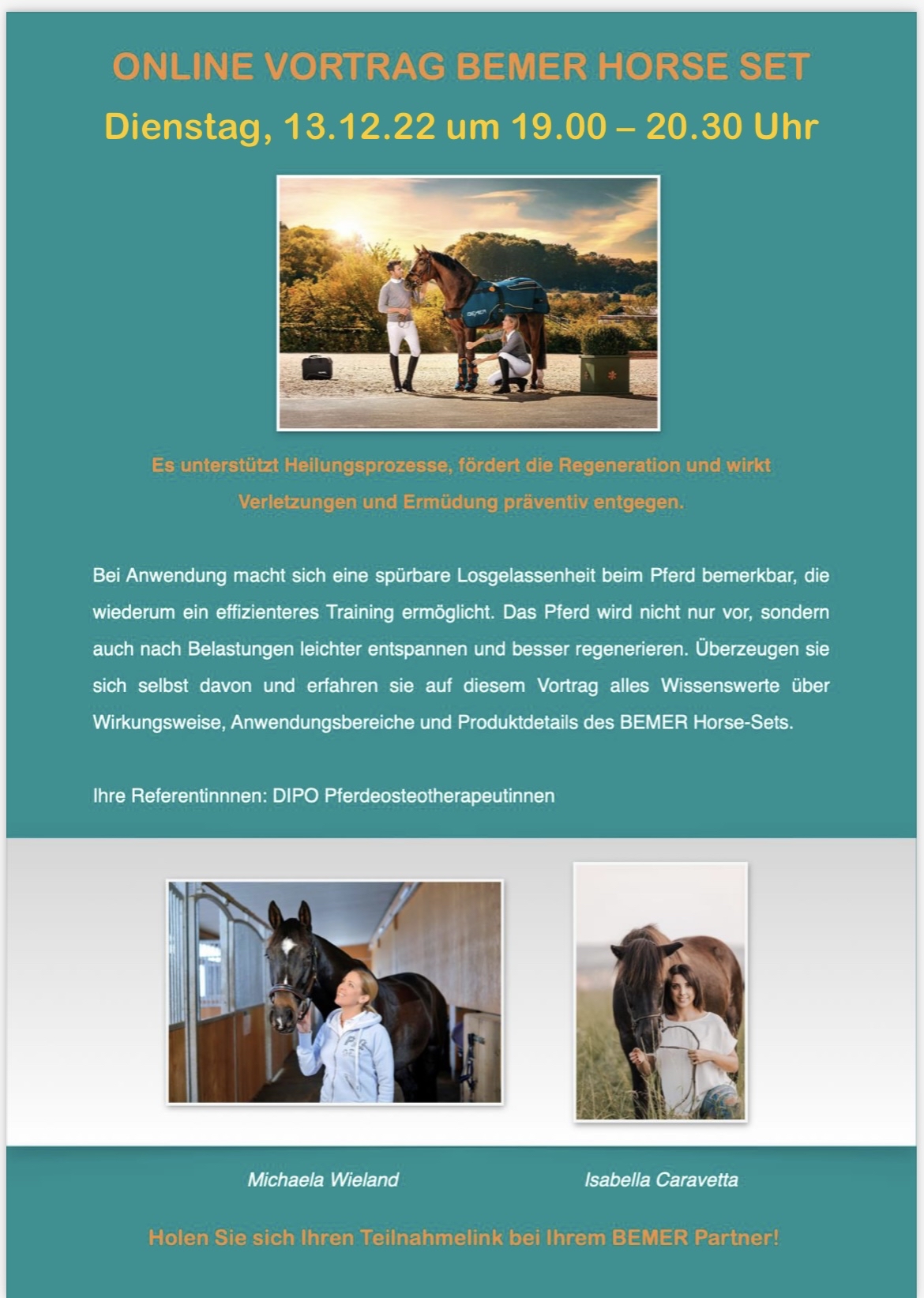 ONLINE VORTRAG BEMER HORSE SET - Dienstag, 13.12.2022 Um 19:00 - 20:30