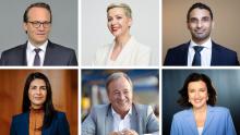 Foto: Beim "Europe Table" begegnen sich hochkarätige Vertreter aus Politik und Wirtschaft. Unter anderem dabei sind (oben v.l.n.r): Dr. Markus Krebber, Maria Kalesnikava, S.E. Ahmed Alattar und (unten v.l.n.r): Serap Güler, Armin Laschet und Dorothee Bär - Fotograf: Auswärtiges Amt, Bundesregierung/Steffen Kugler