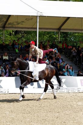 Foto: DSDS-Star Daniele Negroni beim Voltigieren im Derby-Park - Fotograf: Thomas Hellmann