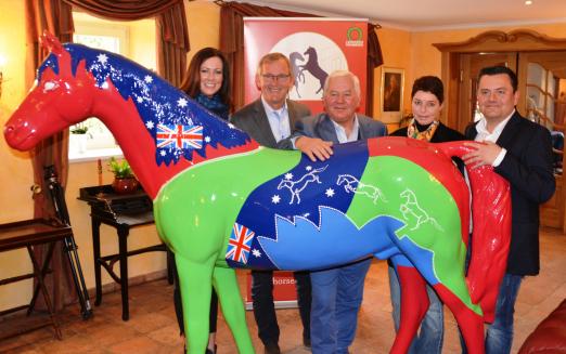 Foto: Die Teilnehmer der Pressekonferenz zu Horses & Dreams meeta Australia: v.l. Lyndal Oatley, Heinrich-Hermann Engemann, Monica Theodorescu und Francois Kasselmann - Fotograf: Alexander Brenninkmeijer