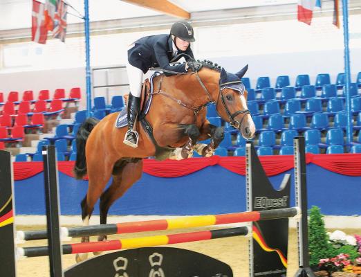 Foto: Prämienhengst Curo v. Cornado-Padarco van het Hertsfeld-Espri besticht mit makelloser Technik und schier grenzenlosem Vermögen am Sprung. - Fotograf: Ernst