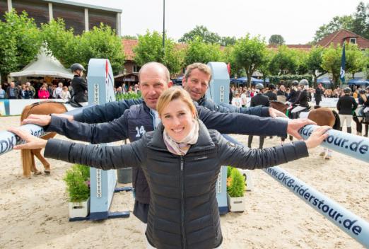 Sind alle drei in München bei der DKB-Riders Tour: Favoritin Janne Friederike Meyer, Vorjahressieger Holger Wulschner und Carsten-Otto Nagel, der zweimalige Sieger der Tour. (Foto: Stefan Lafrentz) 