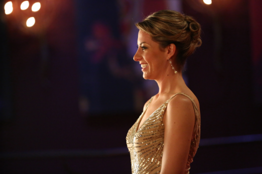 Charlotte Dujardin, the double Olympic gold medallist and world Dressage number one, is pictured at the FEI Awards 2013 ceremony in Montreux (SUI), where she collected her Reem Acra Best Athlete award dressed in a stunning Reem Acra creation. (FEI/Anthony Demierre) 