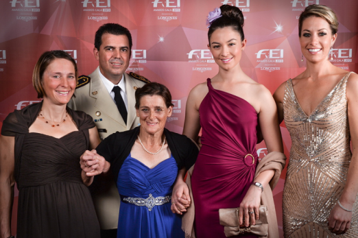 Photo Caption: Five equestrian heroes received honours at the FEI Awards 2013, presented by Longines (left to right): Carmen Thiemann (GER) - Best Groom; Colonel Nuñez (URU), director of the National Army Riding School “Grito de Asencio” - Development; Joann Formosa (AUS) - Against All Odds; Reed Kessler (USA) - Longines Rising Star; Charlotte Dujardin (GBR) - Reem Acra Best Athlete. (FEI/Edouard Curchod).