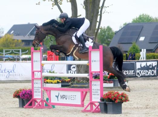 Foto: Springreiterin Katrin Eckermann - hier mit Cascajall NRW - zählt zu den "Stammgästen" des Hetzel Spring Masters in Goch und avancierte zur Seriensiegerin im Parcours - Fotograf: Thomas Hartwig