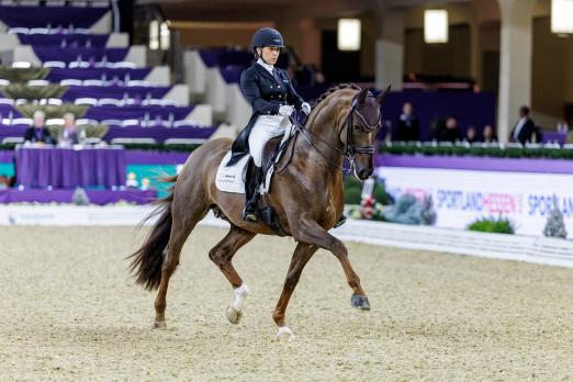Foto: Life Time FRH, der Weltmeister der siebenjährigen Dressurpferde, gewinnt mit Charlott-Maria Schürmann die Einlaufprüfung des Nürnberger Burg-Pokal-Finale - Fotograf: sportfotos-lafrentz.de