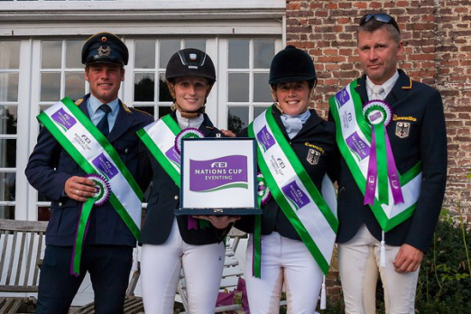 Photo Caption: (left to right) The winning German team of Andreas Ostholt, Anna-Maria Rieke, Josefa Sommer and Andreas Dibowski claimed the honours at Waregem (BEL), penultimate leg of the FEI Nations Cup™ Eventing 2014 (Photo: EventingPhoto.com/FEI).