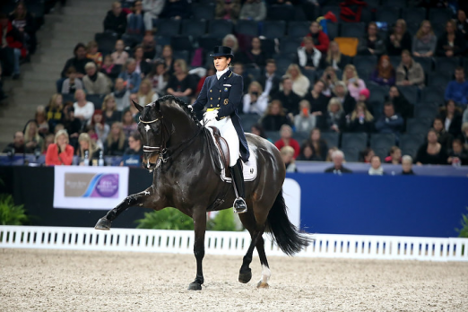 Sweden’s Tinne Vilhelmson-Silfven and Don Auriello stepping it out in style on their way to victory in today’s fourth leg of the Reem Acra FEI World Cup™ Dressage 2014/2015 Western European League series at Stockholm (SWE). (FEI/Roland Thunholm)