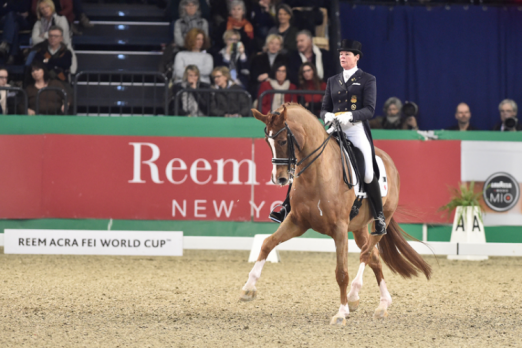 Ulla Salzgeber and Herzruf’s Erbe won the seventh leg of the Reem Acra FEI World Cup™ Dressage 2014/2015 Western European League at Neumünster, Germany today where host-nation riders filled the top three places. (FEI/Karl Heinz Freiler) 