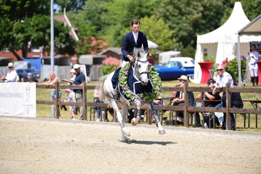 Foto: Holsteiner Springpferdechampionesse der Siebenjährigen: Inside of my Heart v. Crumble unter Philipp Battermann - Fotograf: Janne Bugtrup