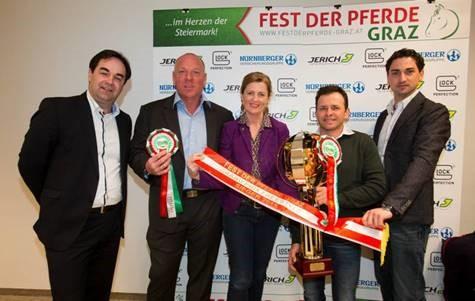 Foto: MCG Vorstand Armin Egger, Veranstalter Josef Göllner, Voltigier-Trainerin Brigitte Biberger, Springreiter Markus Saurugg und Dressur-Ass Martin Hauptmann freuen sich auf das Fest der Pferde! - Fotograf: Martin Wiesner – messe|graz