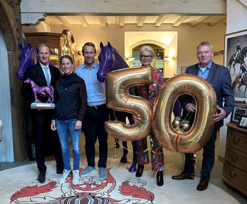 Foto: Freuen sich auf den 50.: v.li. Matthias Rath, Helen Langehanenberg, David Will, Ann Kathrin Linsenhoff und Carsten Rotermund - Fotograf: Veranstalter