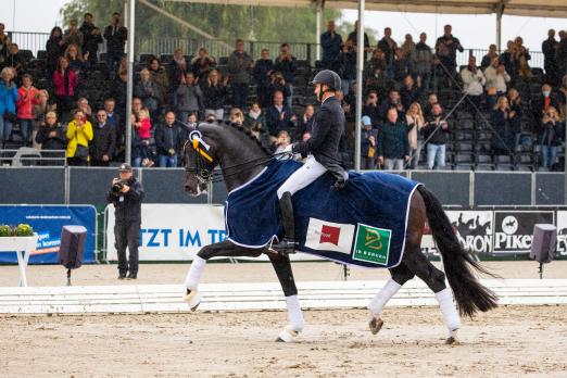 Foto: Jovian und Andreas Helgstrand aus Dänemark holten WM-Gold bei den 7 Jahre alten Dressurpferden - Fotograf: J. Fellner