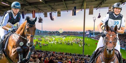 Foto: Die Olympiasiegerinnen Julia Krajewski (links) und Ingrid Klimke treten bei der CHIO Aachen-Eröffnungsfeier in einem spektakulären Rennen gegen zwei Parcours-Läufer an, um ein für allemal zu klären: Wer ist schneller, Pferd oder Mensch? - Foto: CHIO Aachen/ Arnd Bronkhorst