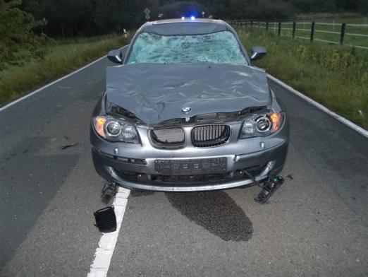 Foto: BMW nach Zusammenstoß mit einem Pferd - Fotograf: Polizei Minden-Lübbecke