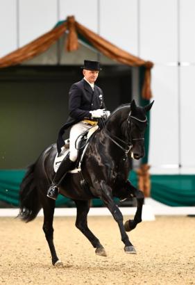 Foto: Im Sattel von Toscana überzeugte 2017 Reitmeister Hubertus Schmidt bei der 12. Finalqualifikation zum NÜRNBERGER BURG-POKAL und sicherte sich mit der schwarzen Schönheit in Nürnberg das Ticket für die Frankfurter Festhalle - Fotograf: Maximilian Schreiner
