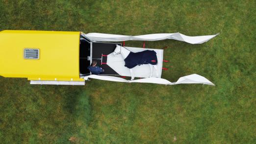 Foto: "liegendes Pferd" im Böckmann Ambulanzanhänger - Fotograf: Böckmann Fahrzeugwerke