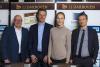 Foto: Veranstalter Volker Wulff (En Garde Marketing), Springreiter Christian Ahlmann, Dressurreiterin Kathleen Keller und Manuel Rodriguez, Marketingleiter J.J.Darboven beim Derby-Talk - Fotogaf: Toffi-Images