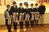 Foto: Siegerehrung Amateur Finale - Prix St. Georges Kür: v.l. Pakjira Thongpakdi, Theresa Vosskötter, Luisa Emmerich, Isabelle Spielmanns, Felicitas Hendricks, Katrin Berning und Richter Dr. Stefan Luczak - Fotograf: ADC
