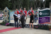 Photo Caption: The Belgian team enjoyed their very first victory in Rome (ITA) today when winning the third leg of the Furusiyya FEI Nations Cup™ Jumping Europe Division 1 league. Pictured on the podium are: (L to R) Ludo Philippaerts, Nicola Philippaerts, Niels Bruynseels and Constant van Paesschen. Front (L to R) Belgian Chef d’Equipe Kurt Gravemeier, Dr Adil Nofal, Kingdom of Saudi Arabia’s Deputy Ambassador to Italy and Mrs Eleonora di Giuseppe, Coordinator CSIO Rome. Photo: Stefano Secci/FEI.