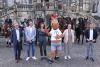 Foto: CHIO-Maskottchen Karli mit v.r. Michael Mronz, Sibylle Keupen, Stefanie Peters, Daniel Deußer und Frank Kemperman - Fotograf: CHIO Aachen/ Andreas Steindl 
