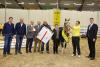Foto: Siegerhengst 2015 bei den Deutschen Reitponys wurde Dreiklang AT v. Dreidimensional AT-Classic Dancer I (Z.: Ingrid Schmidt, Soest, B.: Adolf Theo Schurf, Bedburg). Von links: Vertreter Firma Heikra, Joachim Völksen und Klaus-Dieter Dahme (1. und 2. Vors. des Ponyverbandes HannoverPlP), Sponsorenvertreter, Züchterin Ingrid Schmidt, Vorführer Lars Langenhan, Vertreter der R+V Versicherungen. - Fotograf: Ponyverband Hannover/ Pantel